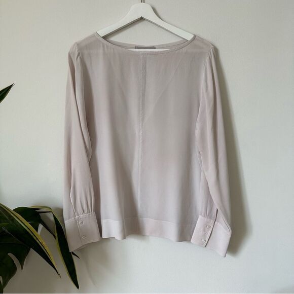 Everlane The Clean Silk Notch Long Sleeve Shirt Size 10 - Picture 2 of 7